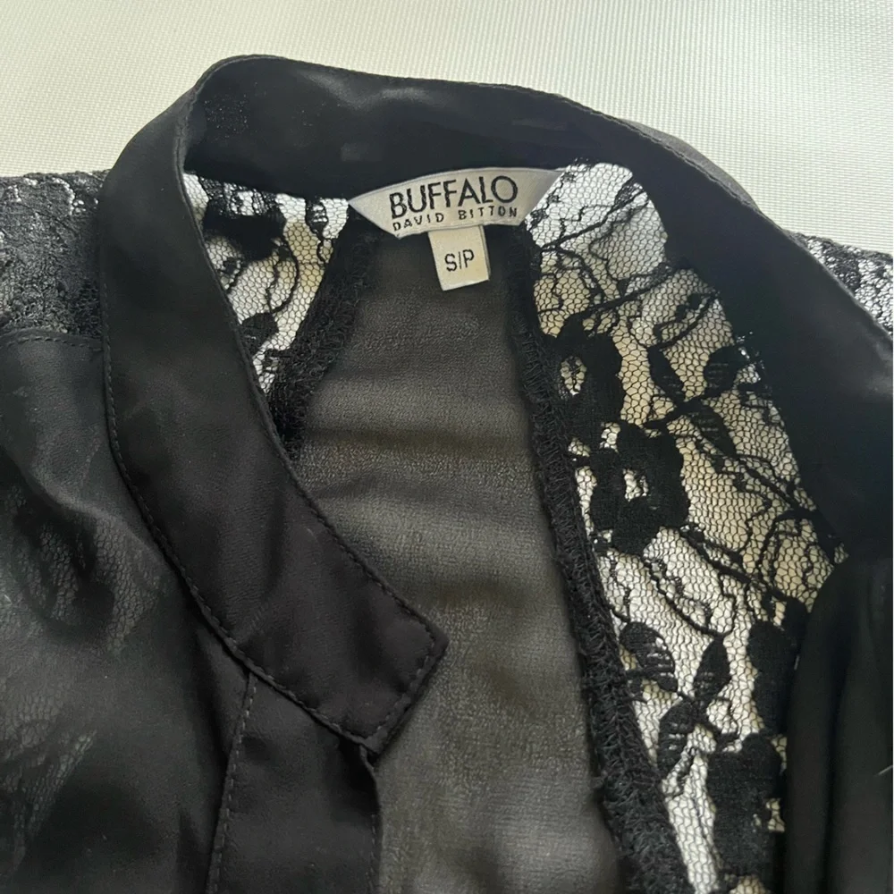 Buffalo David Bitton Black Sheer Lace Blouse - Picture 2 of 3